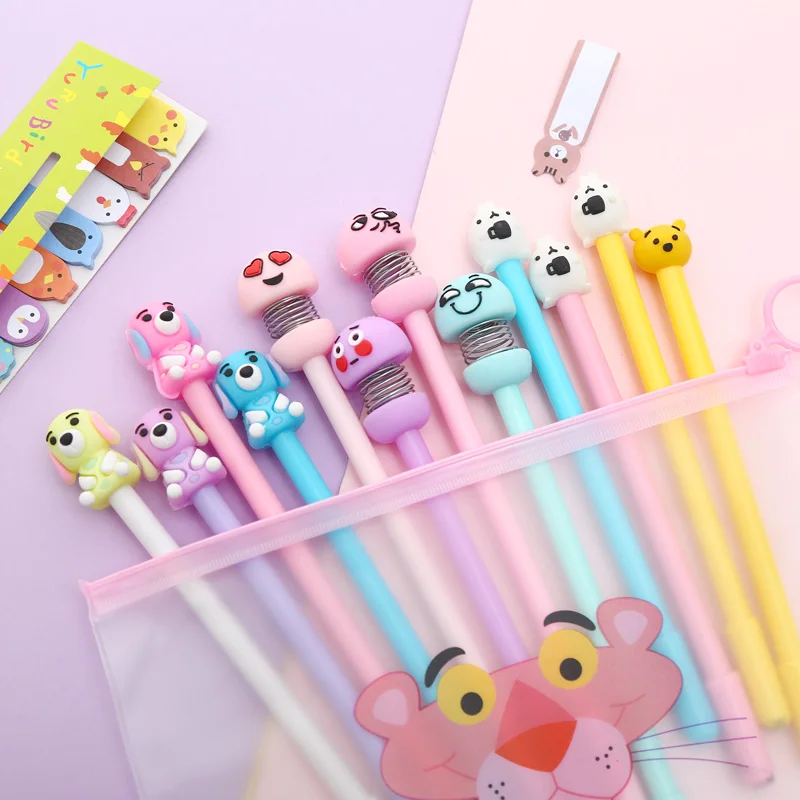 Mixing 12pcs Set Gel Pen Kawaii Cartoon Creative Alpaca Cute Cool School Ink Pens Office Stationary Supply with Pencil Bag