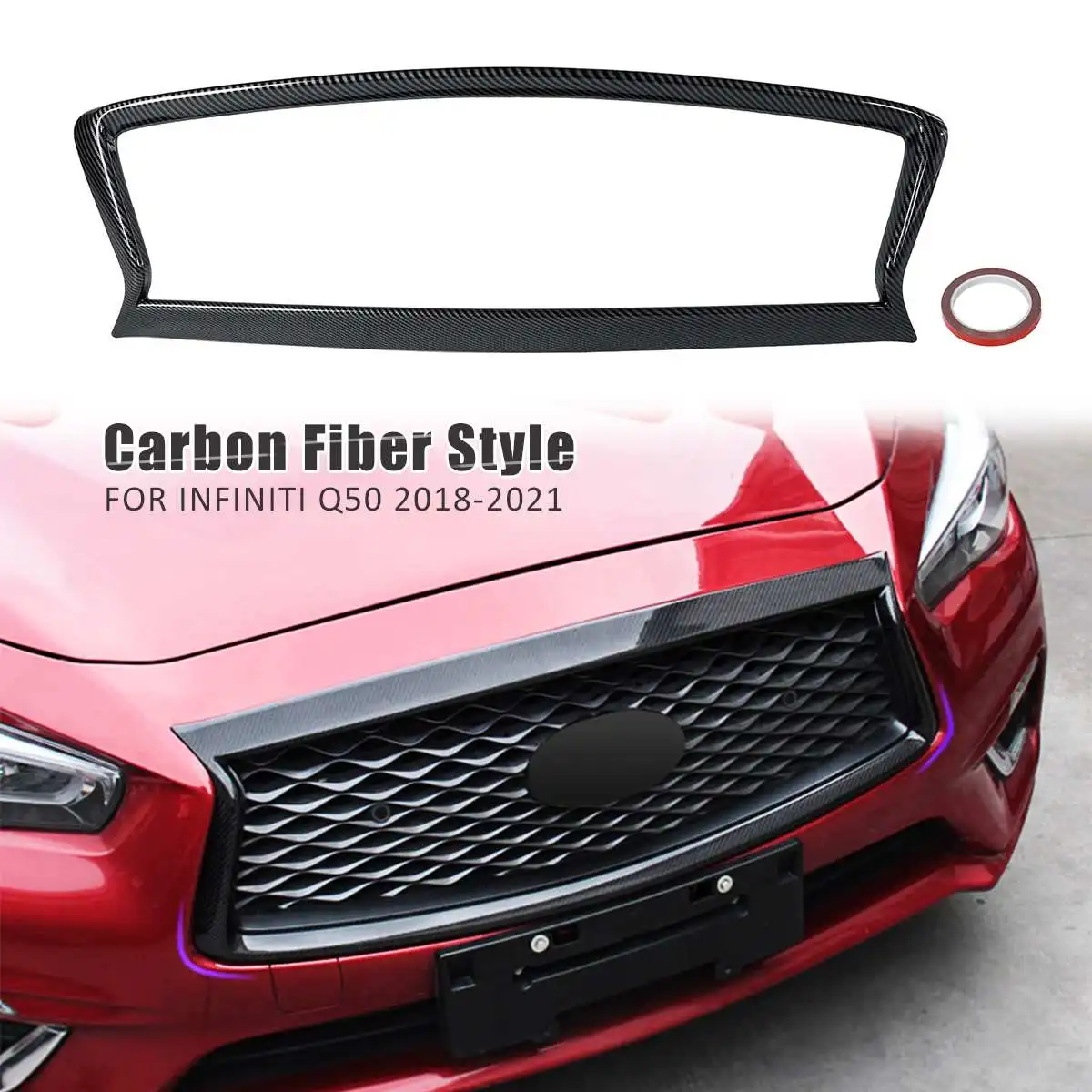 

ABS Racing Front Grille Trim Covers Frame Overlay Styling for Infiniti Q50 Q50S 2018 2019 2020 2021 Outline Moulding Trim