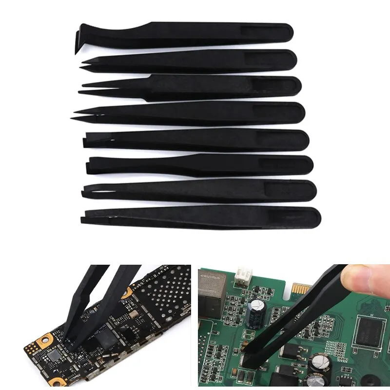 

6/8Pcs Tweezers Set Pointed Flat Curved Tips Tweezers High-elasticity Carbon Fiber Anti-static Plastic Tweezers Repair Tools Kit