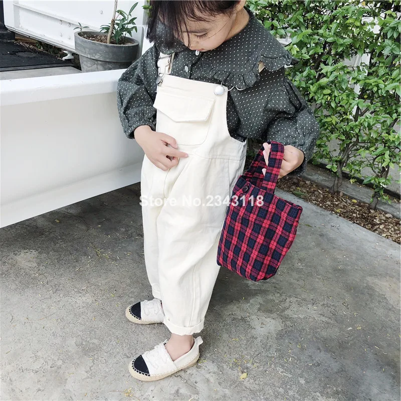 

Spring Autumn Pure Cotton Solid Color Overalls For Cute Girls 2019 Korean Style Kids Casual Fashion Suspender Trousers