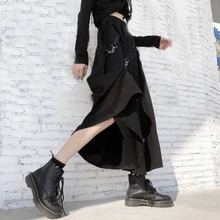Повседневная Корейская женская Однотонная юбка Харадзюку, винтажная модная Асимметричная юбка с высокой талией, милая Готическая Женская юбка до середины икры