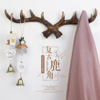 

American Retro Antler Decorative Wall Hanging Coat Hat Rack Hallway Door Wall Clothes Hanger Wall Decor Resin Key Scarf Hook