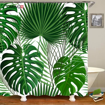 

Green plant tropical banana leaf shower curtain polyester waterproof home decor curtains washable shower curtain with hook