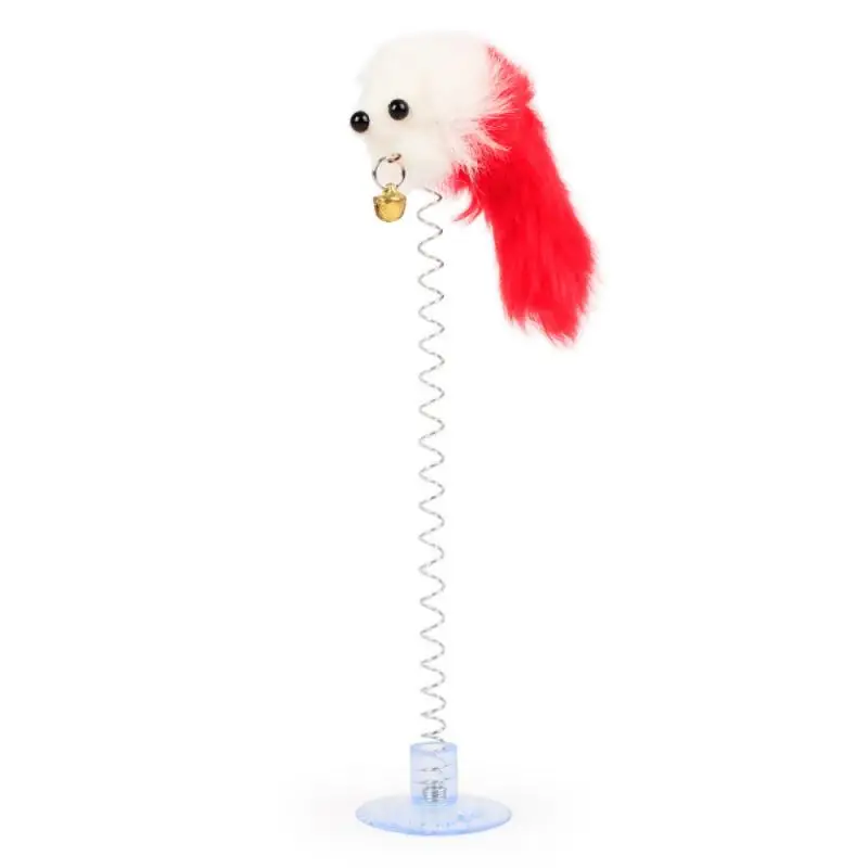 Interesting elastic color mouse and feather bottom sucker pet cat toy Pet supplies (two colors are random)