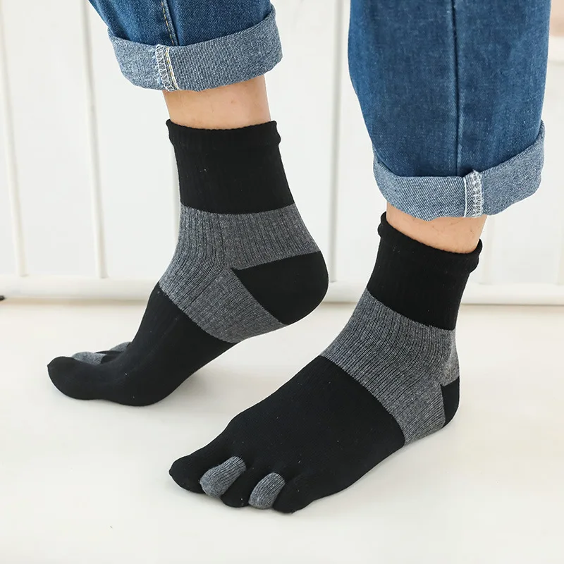 5 Pairs Cotton Split Toe Socks Autumn Winter Men's Thick Sports Compression Sweat absorbing Anti friction Five Finger Socks