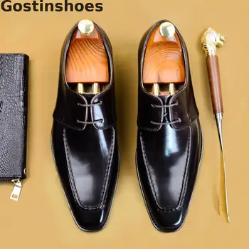 

Spring Autumn Men Leather Shoes Cowhide Black Coffee Color Lace-up Pointed Dress Formal Derby Shoes For Office Business Wedding