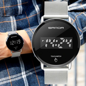 

New Fashion Touch Screen Mens Watches Military Waterproof LED Digital Watch Stainless Steel Mesh Belt Sport Chronograph Clock