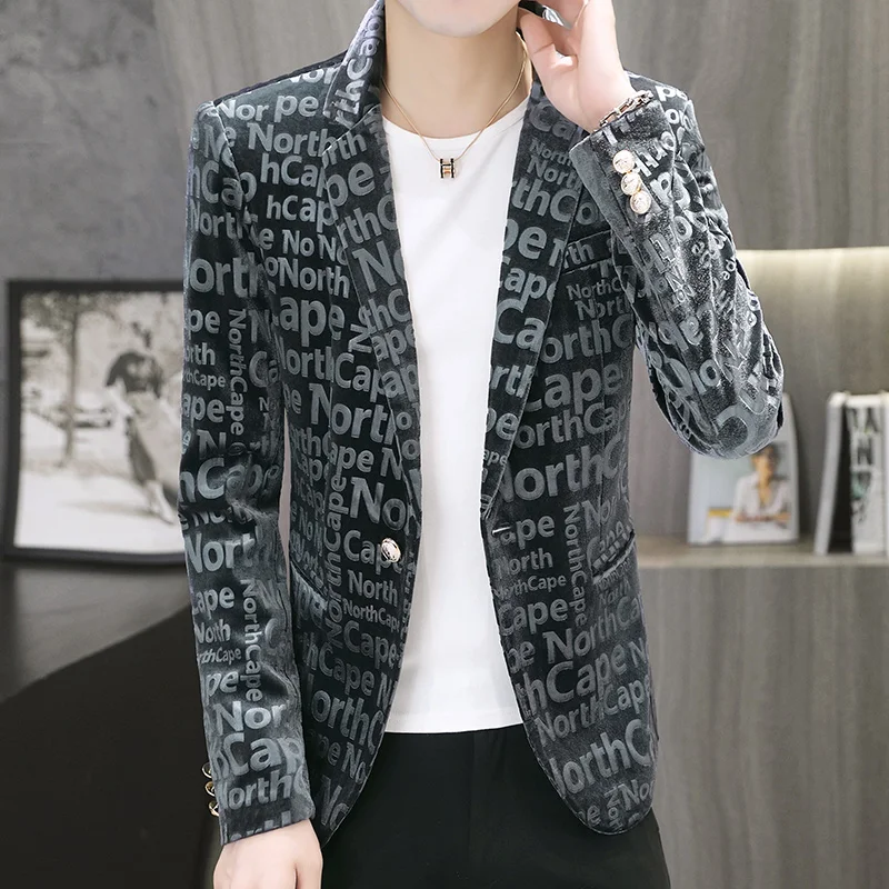 Men Golden velvet Blazers Autumn Spring Fashion Male Slim Fat Casual Suit Jacket Blazer Masculino Clothing Homme Coats S-3XL | Мужская