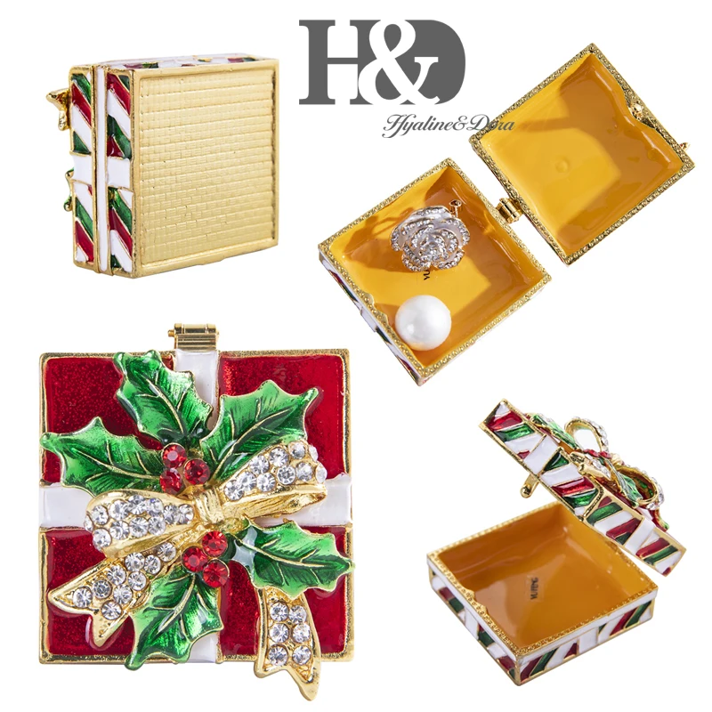 H& D 6 стилей, ручная роспись, коробки для безделушек, статуэтка, украшенная камнями, Санта Клаус, медведь, сани, Рождественский узор, шарнирная коробка для ювелирных изделий, Рождественский подарок