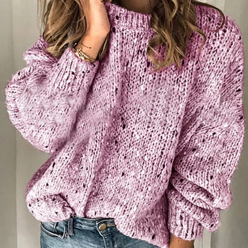 2XL Однотонный свитер с v-образным вырезом, Женский Повседневный Свободный пуловер с длинным рукавом, женские топы, новые женские осенние свитера, зимний джемпер - Цвет: O Neck Pink