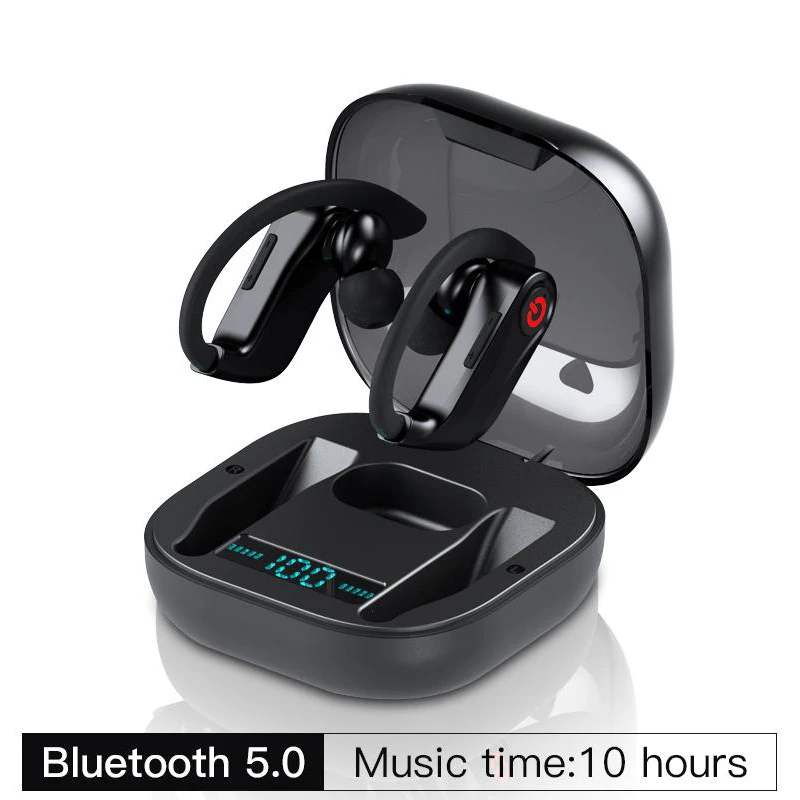 wireless earphone Bluetooth 5.0 HBQ PRO TWS Stereo Sport headphones case 950mah Waterproof ear hook Headsets MIC PK Q62 - Color: Black