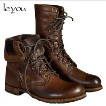 Мужские кожаные ботинки до середины икры в винтажном стиле; ботинки в байкерском стиле на шнуровке; ботинки в стиле милитари в британском стиле; сезон весна-осень; повседневная обувь; мужские дизайнерские ботинки
