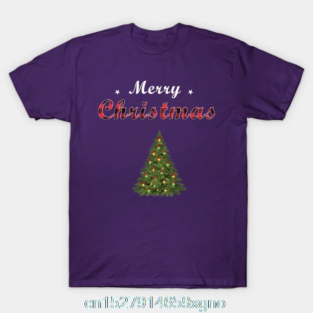 Printed Merry Christmas tree lights decoration T-Shirt Men T Shirt Cotton tshirt O-Neck Short-Sleeve Women |