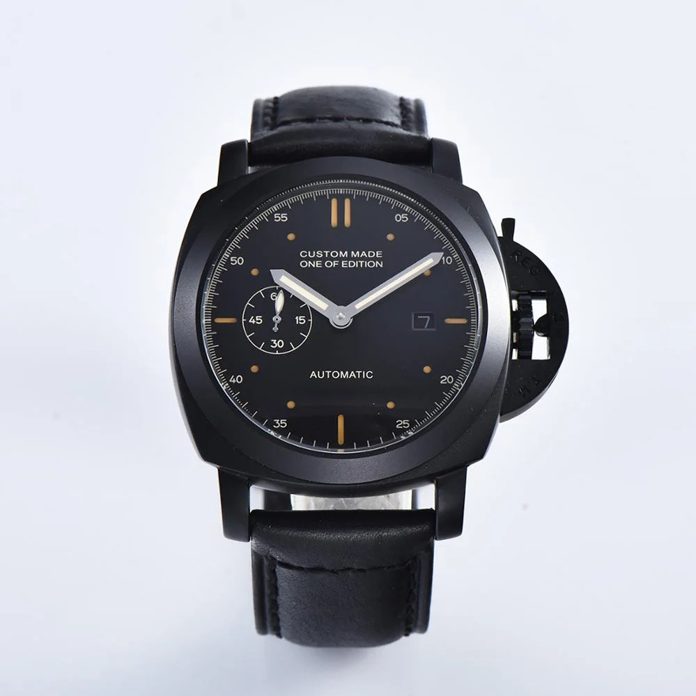 

PARNIS Military 44MM Men's Watch Automatic Movement Black PVD Stainless Steel Black Premium Leather Strap