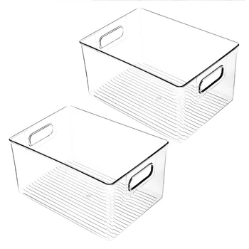 

Clear Pantry Organizer Bins Household Plastic Food Storage Basket For Kitchen Cabinets Refrigerator Bathroom With Cutout Handles