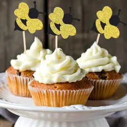 12 шт./компл. маленькие в форме пчелы торт десерт вставки тип украшения с картой Prod DIY торт Топпер украшения для дня рождения
