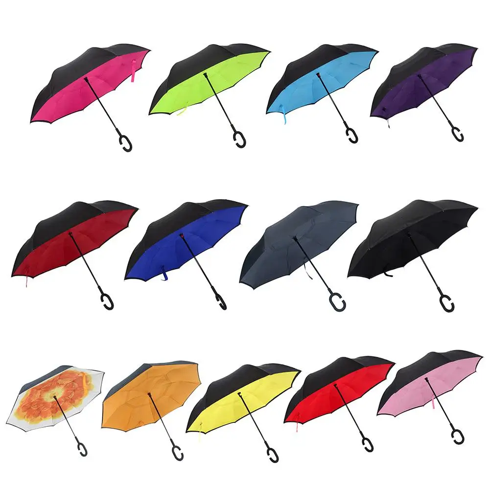 

Double-Layer Reverse Umbrella Lazy Umbrella Anti-Splashing Double-Layer C Handle Free Car Reverse Waterproof Straight Umbrella