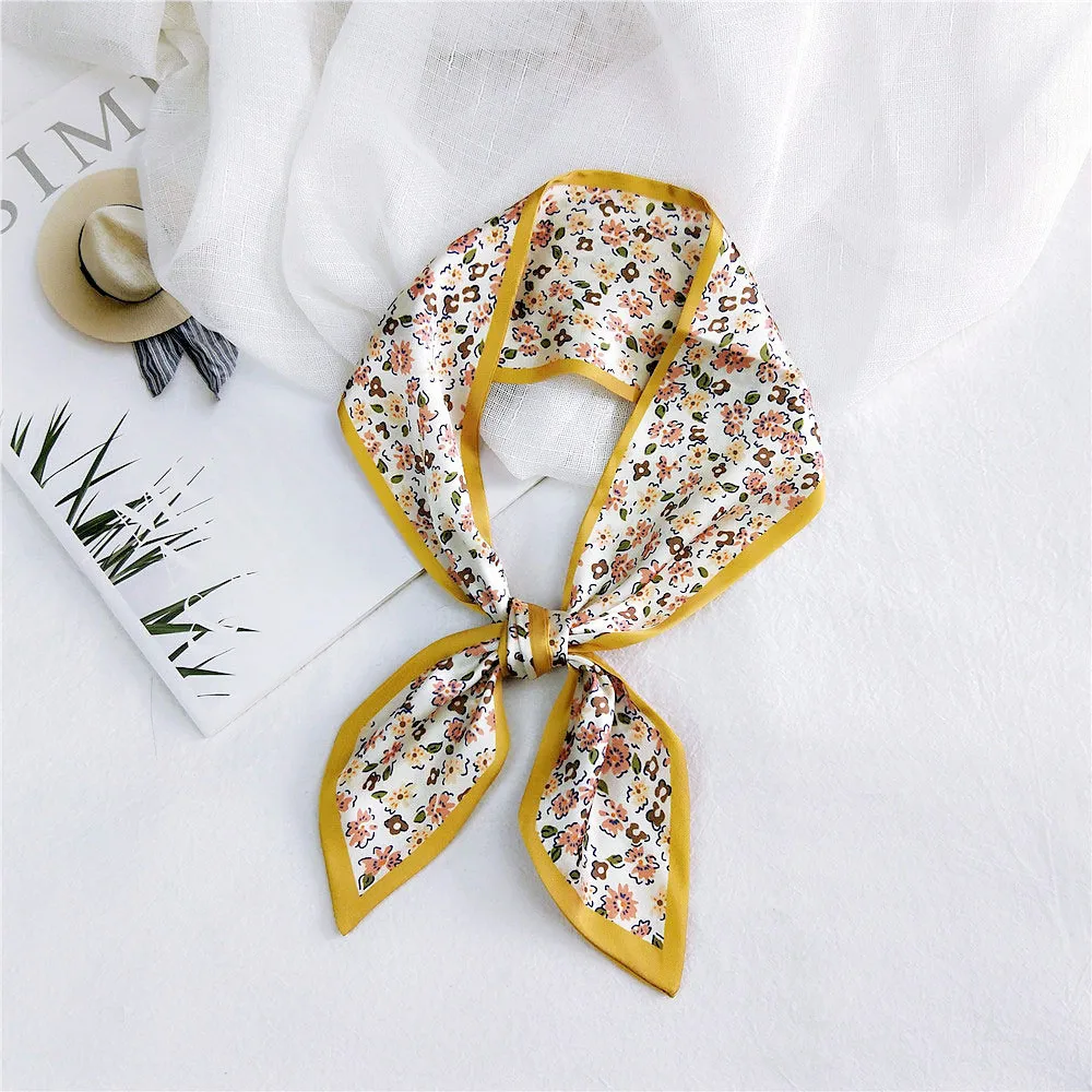 

Design Dot Floral Stripe Skinny Scarf For Women Hair Neck Silk Scarf For Ladies Foulard Headband Bag