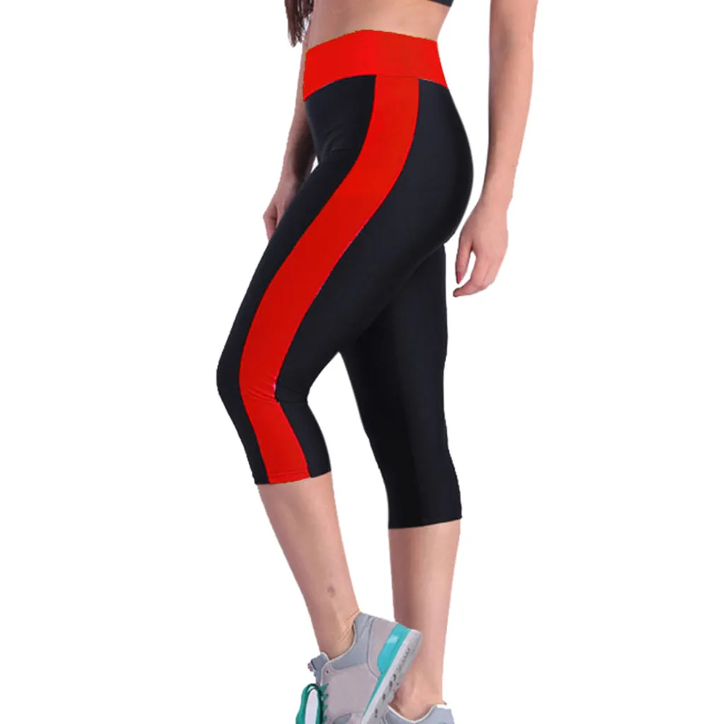 Yoga Pants Women Calf-length Capri Leggings High Waist Pocket 3/4