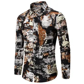 

2019 Fashion Trend Men's Long Sleeve Luxury Floral Formal Casual Slim Fit Shirts Autumn Pre-fall Holiday Vintage National Tops