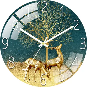 

Nordic Glass Wall Clock Elk Quartz Mute Hanging Clocks for Home Living Room Bedroom Decor Fashion Rimless Clocks 12 Inches