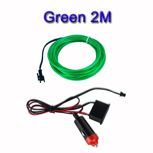 green 2m EL Wire Автомобильный светодиодный светильник 1 м 2 м с адаптером освещение салона автомобиля украшение двери для авто неоновый светильник светодиодный Канатный светильник 10 цветов/ - Испускаемый цвет: green 2m