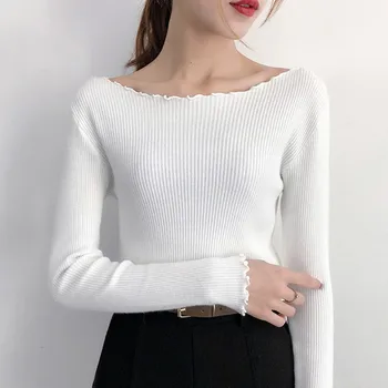 

2019 Fall Women Sweater Winter All-match Long Sleeve Sweaters Womens Slim O Neck Thread Tight Pullover Sweater Tops