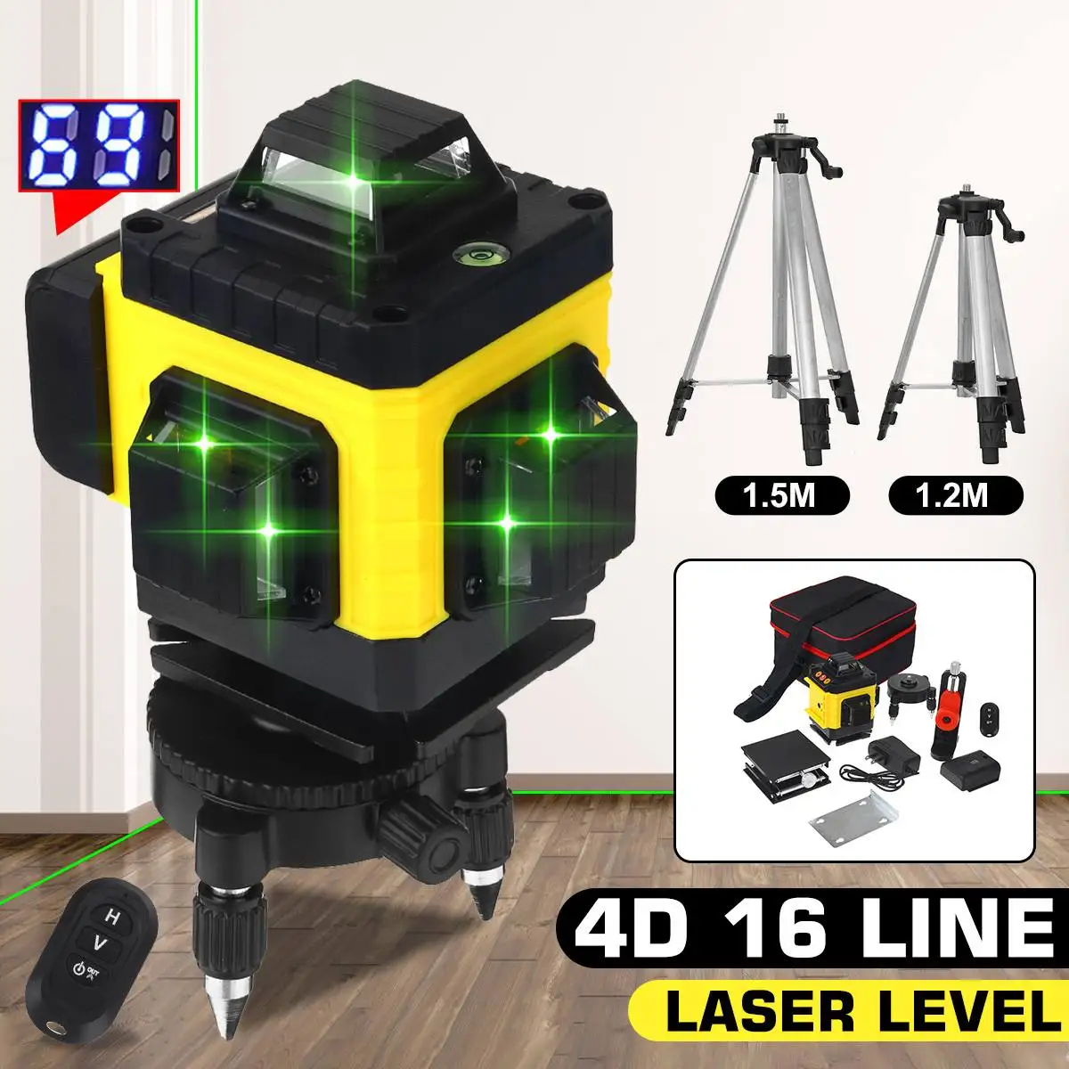 

16 Lines 4D 360 Laser Level Self-leveling Laser Level Vertical Horizontal Cross Green Lines Laser Leveling Machine With Tripod