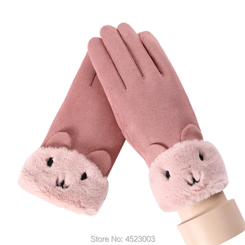 Милые женские перчатки осень зима пушистые теплые рукавицы полный палец варежки для женщин Спорт на открытом воздухе Сенсорный экран перчатки