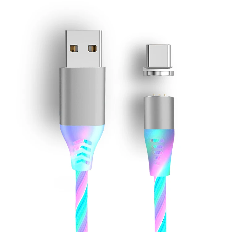 3A multicolor LED Glow 3A Magnetic Cable Charge usb cable Type C Micro USB C 8 Pin Charging for iPhone android fast Magnetic Charger Wire Cord - Цвет: 3A multicolor