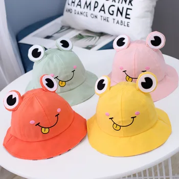 

2020 New Baby boy and girl hats Cartoon frog fisherman hat big eyes basin caps outdoor travel baby sun hat sunshade children hat