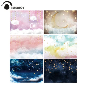 

Allenjoy Princess Photo Background Cloth Glitter Star Moon Clouds Bokeh Pastel Backdrops Decor Girls Party Photobooth Photophone