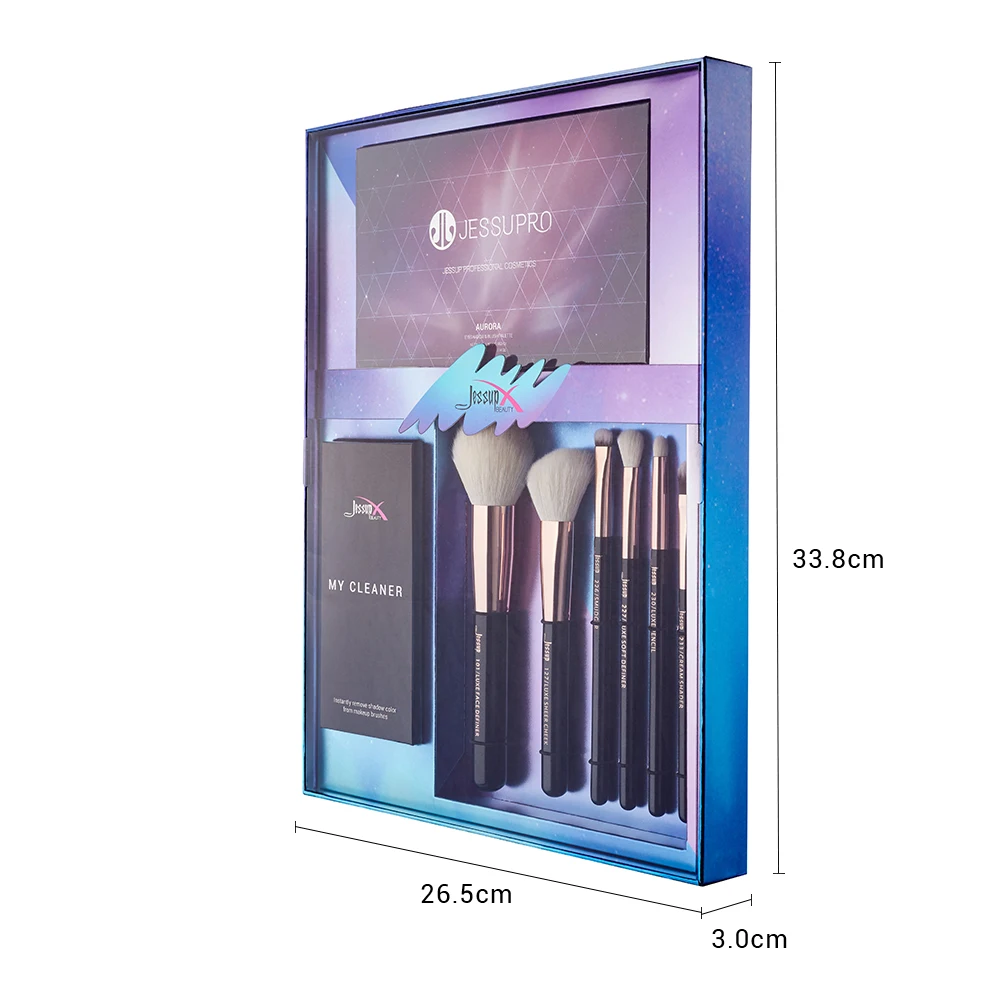 Jessup brush Makeup brush 6pcs Powder Foundation Eyeshadow& 1pc brush cleaner sponge& 1pc Makeup Palette giftbox packing