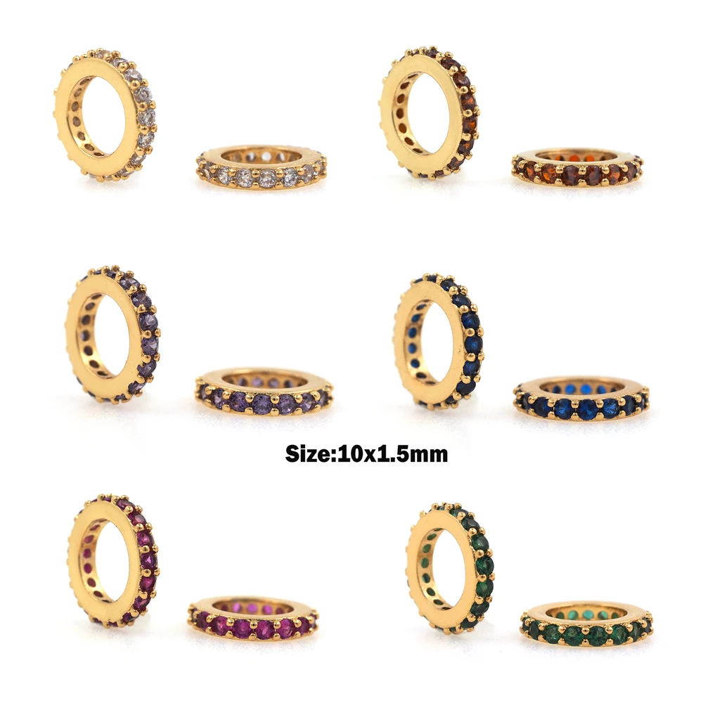 

Color Rhinestone Ring Loose Spaced Beads Metal Crystal Beads, Used in Jewelry Making DIY Accessories Oblate Large Hole Beads