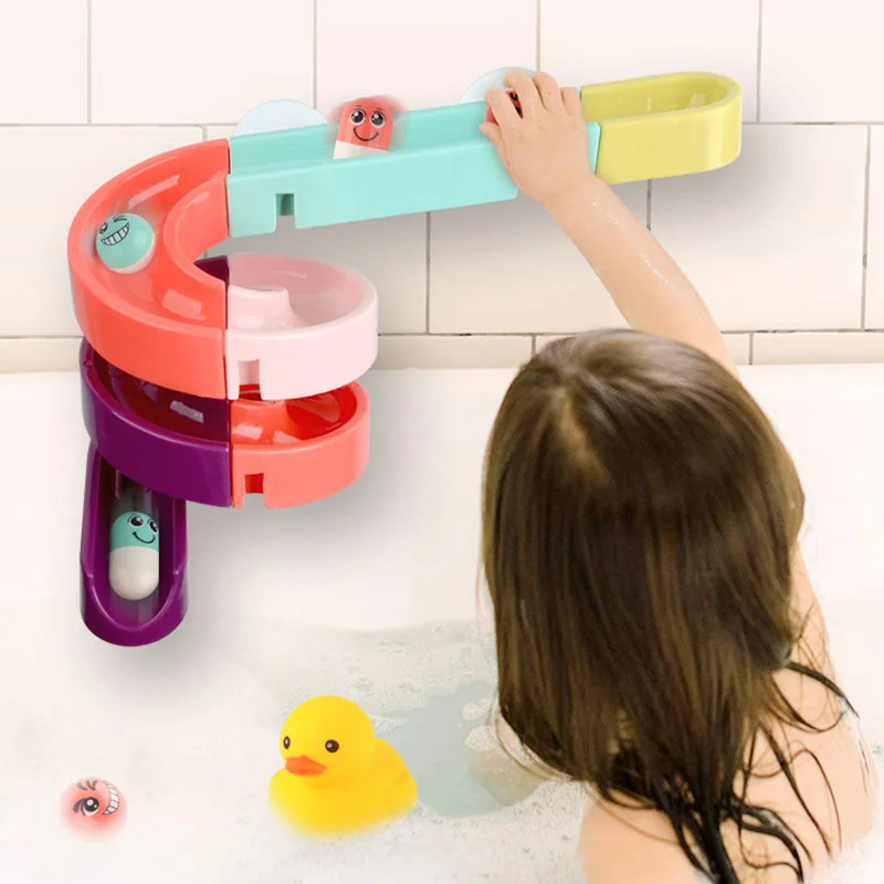 

QWZ New DIY Baby Bath Toys Wall Suction Cup Marble Race Run Track Bathroom Bathtub Kids Play Water Games Toy Set for Children