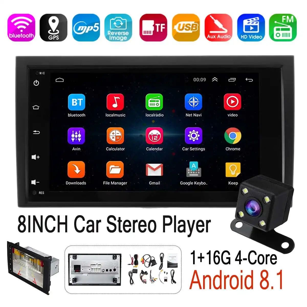 

8 Android 8.1 Car Multimedia Player GPS Stereo Radio DVD Player WIFI bluetooth Rear Camera for Audi A4 S4 B6 B7 2002-2007