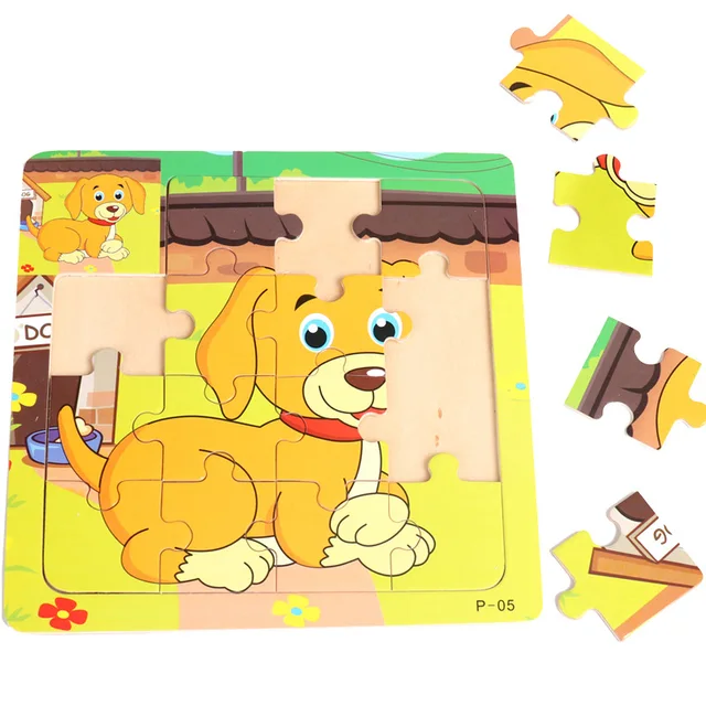 Wooden 3D Puzzle Jigsaw for Children Baby Cartoon Animal/Traffic Puzzles Educational Toy Kids Toy Wood Puzzle Small Size 11*11CM 3