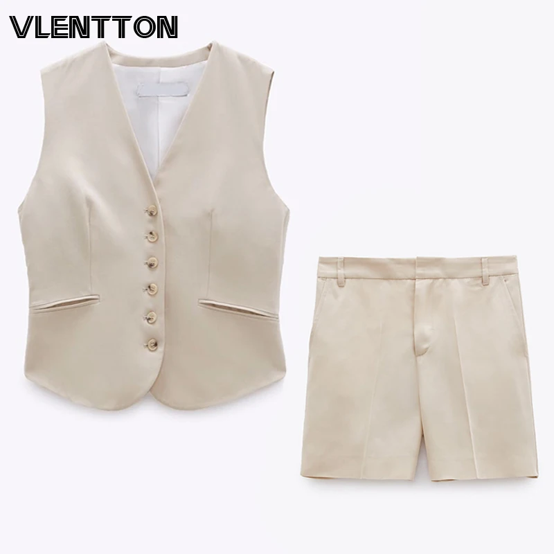 

2020 Autumn OL Work Office Lady 2 Piece Set Women Solid Sleevless Vest Jacket+Zipper Shorts Suit Female Casual Two Piece Outfits