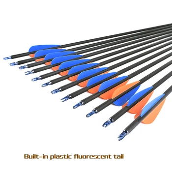 

12pcs 30 Inch Carbon arrow spine 500 OD7.8mm 2 Orange 1 Blue Feather Carbon Arrows Crossbow Arrowhead Recurve Bow for Shooting