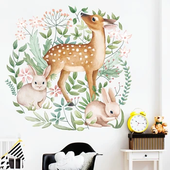 

Sika Deer Rabbit Garland Wall Sticker Wall Pictures for Living Room Bedroom TV Background Wallpaper Room Decoration Print Art