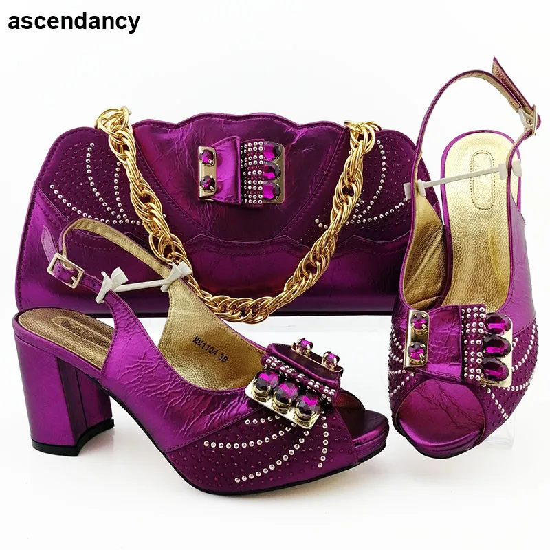 

Nigerian Party Pumps Italian Shoe with Matching Bags High Quality Decorated with Rhinestone Matching Shoe and Bag Set In Heels