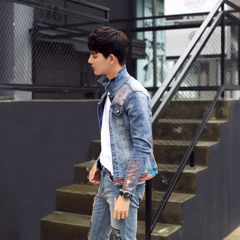 

2018 New Style Autumn Men Bronze Denim Suit Men's Trend Korean-style Two-Piece Set Youth Handsome Clothes a Set