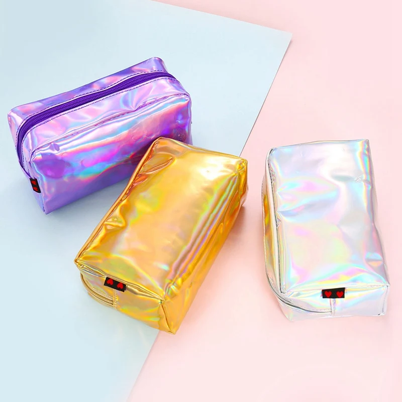 

Fashion Holographic Laser Rainbow Pencil Case Cosmetic Makeup Pouch Storage Zipper Purse Bag Large Capacity School Girl Gifts