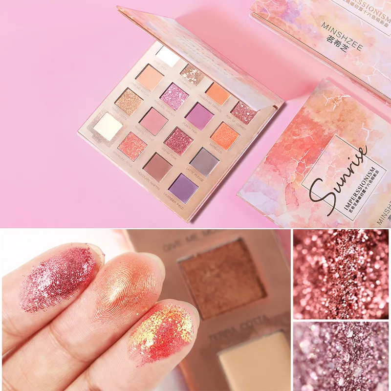 

New Arrival Sunrise Eyeshadow Palette Matte shadows Glitter Eyes Makeup Shimmer shade 16 colors tslm1