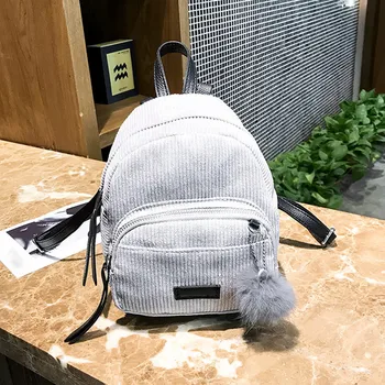 

School Bags for Teenage Hairball Corduroy Girls Women Backpack Travel Shoulder Bag Small Mini Backpack Mochila Student Bags #L10