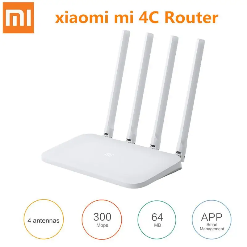 Беспроводной Wi-Fi роутер Xiaomi Mi 4C 300 Мбит/с 5 дБи 2 4 ГГц 802.11a/b/g беспроводной с четырьмя