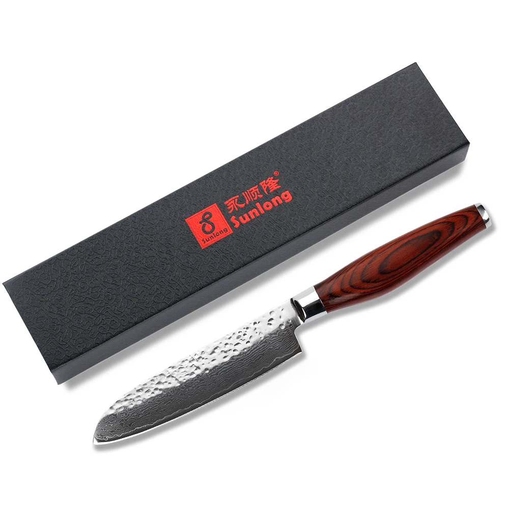 Sunlong Santoku нож 5 дюймов Ножи повара японский дамасский стальной для овощей ручка из