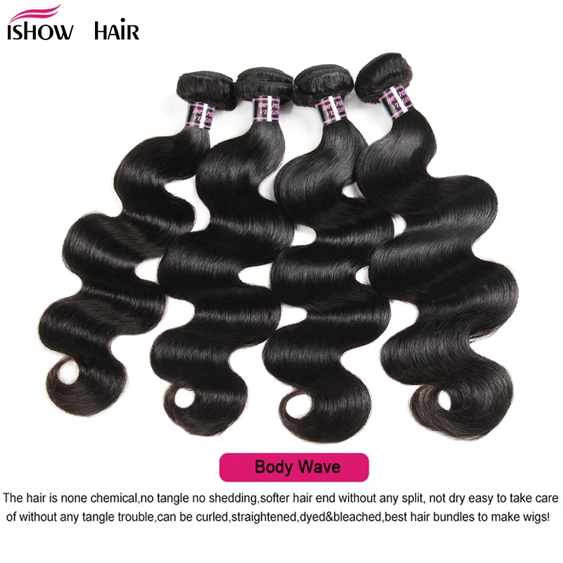 Ishow Indian Hair Body Wave Human Hair Bundles 1 3/4 Piece Non-Remy Hair 8-28inch Natural Color Weave Bundles Hair Extensions Ishow Indian Hair Body Wave Human Hair Bundles 1 3/4 Piece Non-Remy Hair 8-28inch Natural Color Weave Bundles Hair Extensions