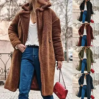 

Women's Faux Fur Coat Warm Jacket Plush Lapel Loose Fur Jacket Winter Coat Cardigan Solid Color Jacket