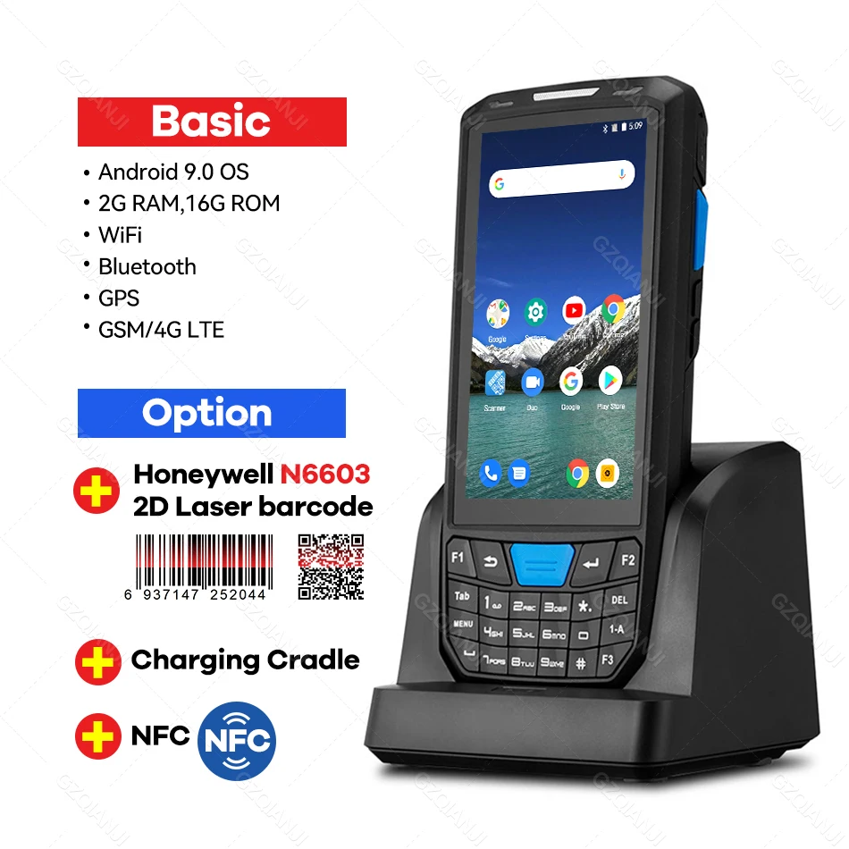 hand scanner Android 9.0 PDA Barcode scanner 1D 2D QR code Honeywell Newland Scanner IP66 Wifi 4G 4.5'' screen keyboard NFC PDA Data Terminal canon scanner Scanners